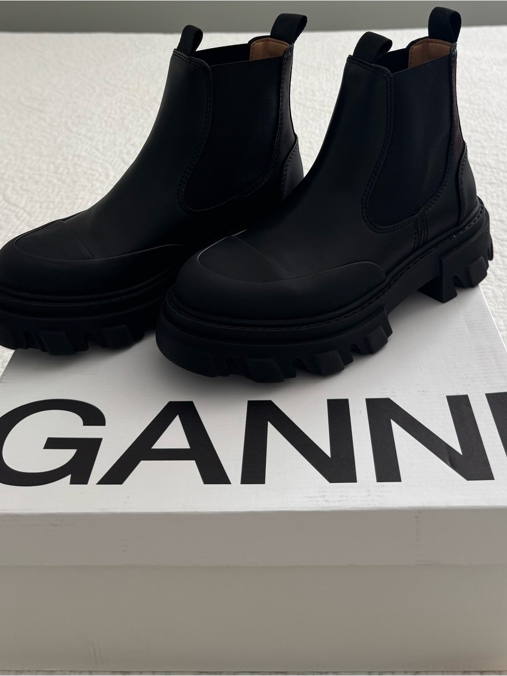 Ganni Cleated Chelsea Boot in Black